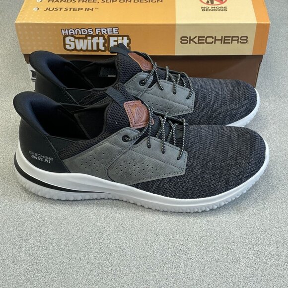 NEW Skechers Men's 12 Swift Fit Memory Foam Sneakers Slip-On Gray - Picture 1 of 8
